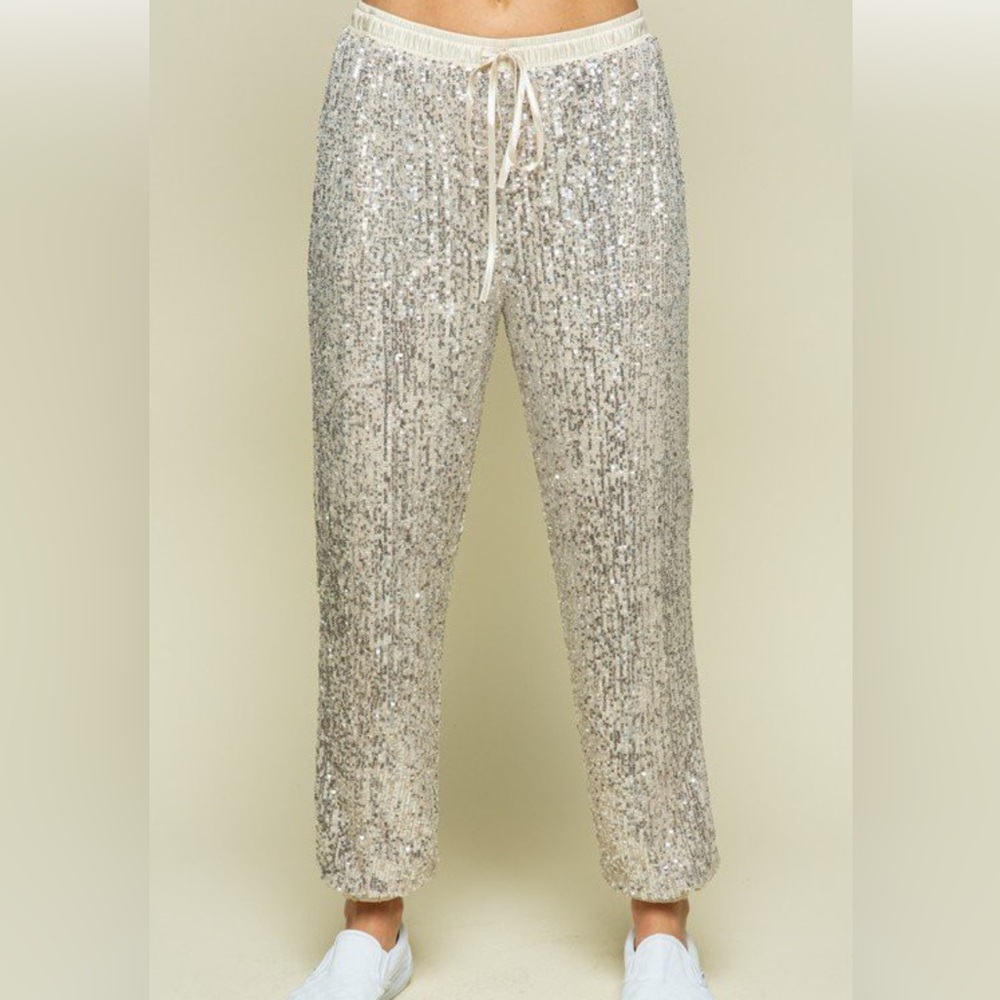 Full Sequence Lined Champagne Jogger Size: Small